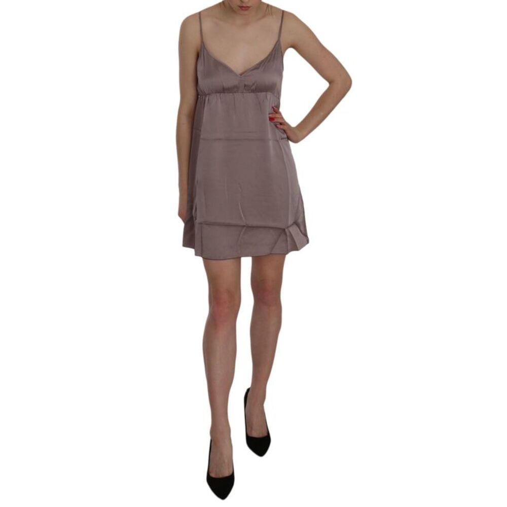 PINK MEMORIES Purple Spaghetti A-line Mini Silk Women's Dress